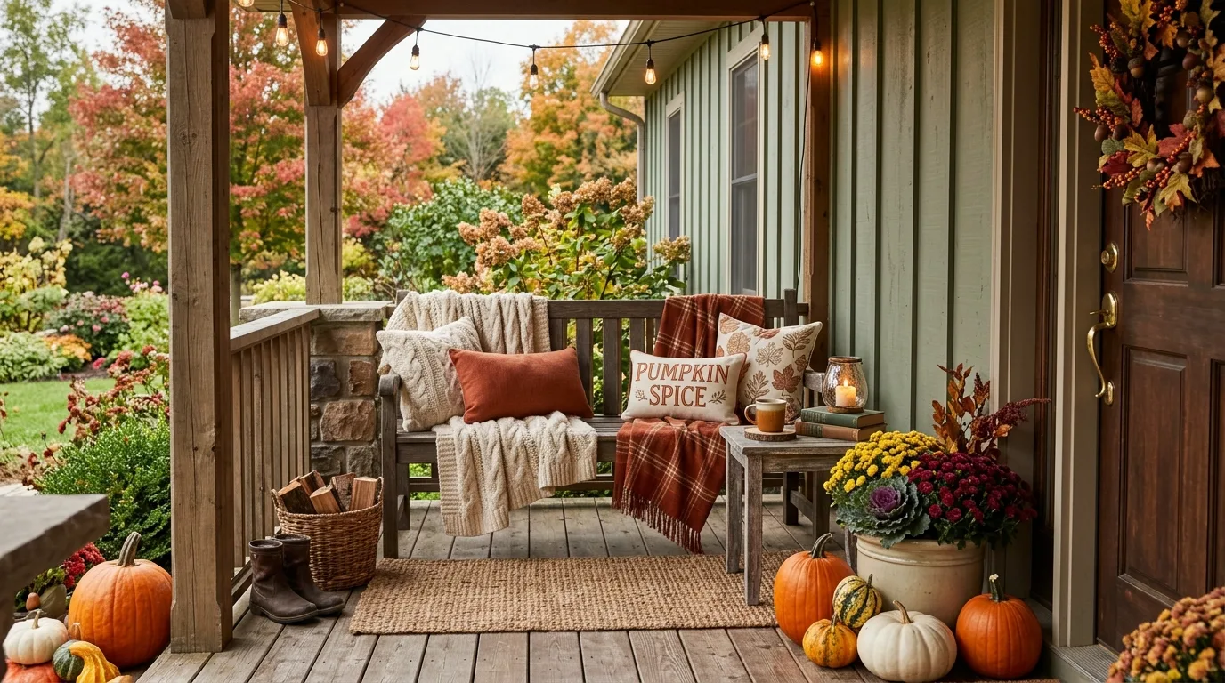 Use plaid and textiles only where they add softness inspiration for a fall porch.